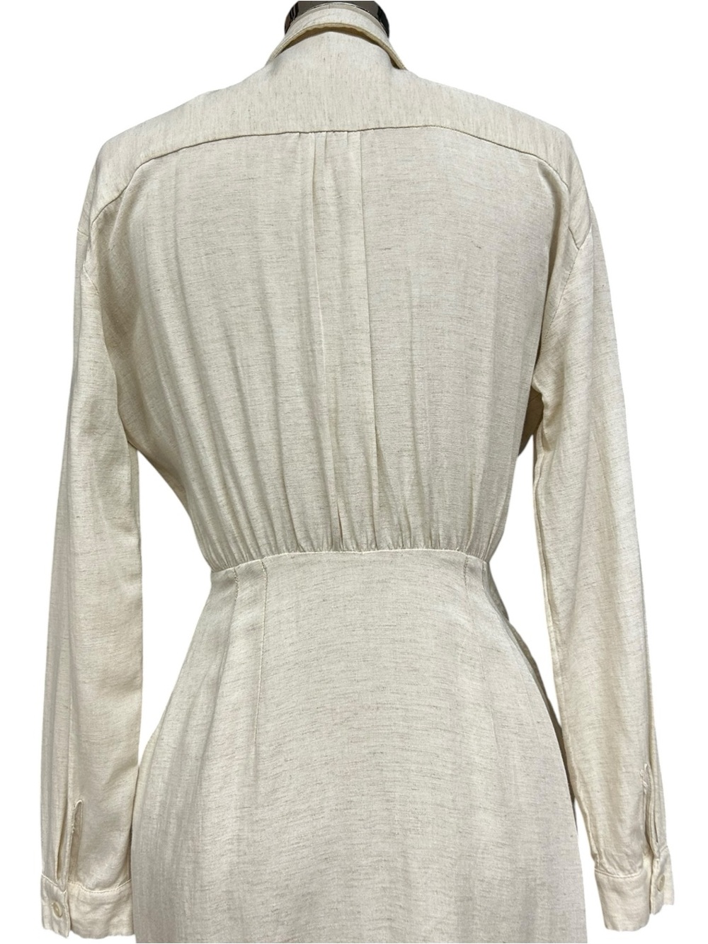 Anthropologie Ivory V-Neck Knot Front Midi Dress Linen Blend US 2 - Picture 9 of 17